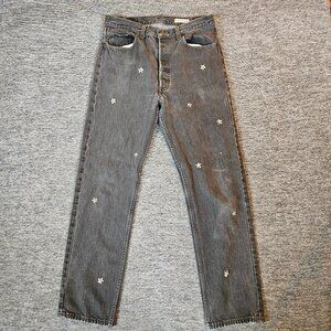 SHANANA MIL Vintage Upcycled Levi’s Daisy Embroidered Jeans in Black 31x31 USA